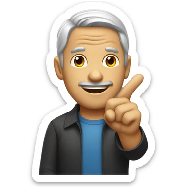 man pointing at his ear sticker