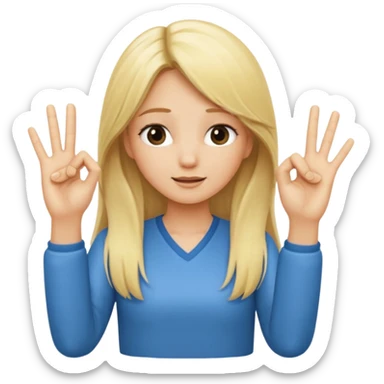 blonde cartoon girl long hair making time out gesture hands making "t" sign sticker