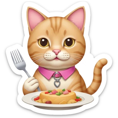 beige tabby cat eating dinner sticker