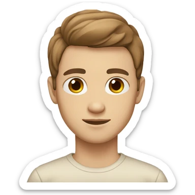 Young man, Brown eyes, small nose, white skin, Brown straight hair, beige white shirt  sticker