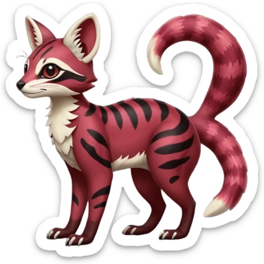 Rare realistic burgundy sanguine black gradients lush tropical exotic cute epic pretty beautiful handsome gorgeous aesthetic colorful vibrant Vernid-Protogen-Primagen-Wickerbeast-Genet-Trico-species-Fakemon-hybrid-creature by LiLaiRa, beautiful intricate markings, full body sticker