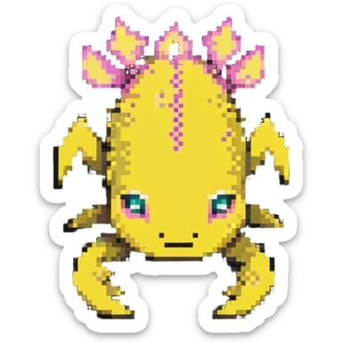 yellow Minecraft axolotl, authentic blocky style and proportions, pixel art sticker