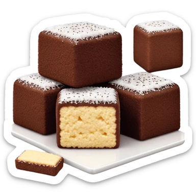 cinematic-realistic-lamingtons-dessert-emoji,-depicted-as-soft-sponge-squares-coated-in-chocolate-on all sides with coconut sprinkled on all side-rendered-with-mouth‚watering-detail-and-vibrant-lighting sticker