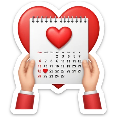 two hands shaking with a heart and a calendar sticker