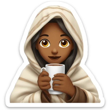 girl in blanket drinking warm cocoa  sticker