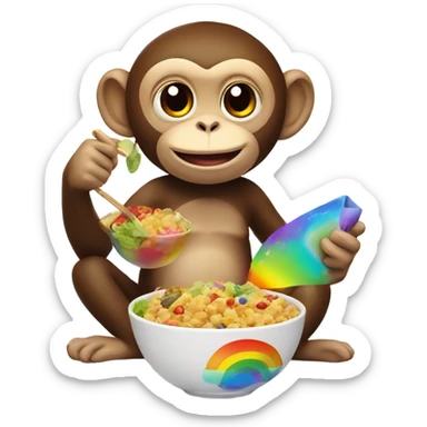monkey with rainbow and bowl of food sticker
