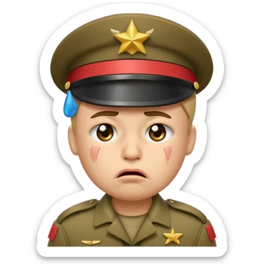 Emoticon pouting crying dressed as a soldier sticker