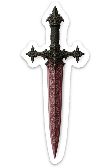 gothic ornate dagger, pink blade with silver filigree sticker