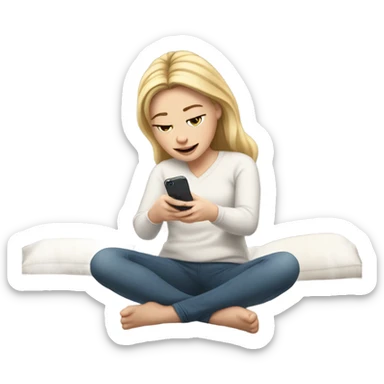 White girl in her room on her bed watching her iPhone 14  sticker