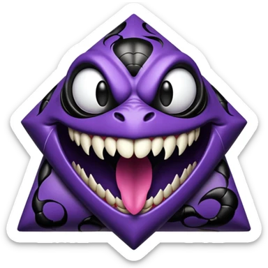 pyramide noir avec sourire de venom et des taches violettes en arriere plan sticker