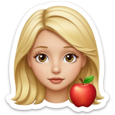 blonde girl with medium straight medium wavy hair, with eyelashes, apple emoji style, no text sticker