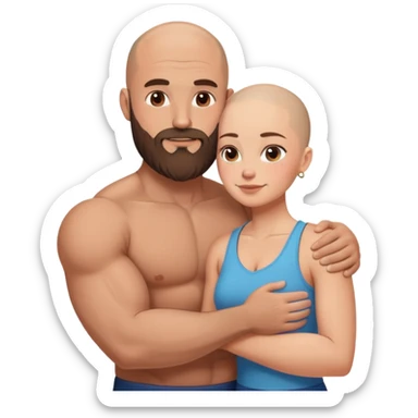 Muscular Bald man with a beard hugging his young hot fit brunette wife sticker