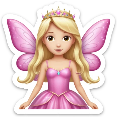Long blonde hair pink sparkle princess dress large fairy wings sticker