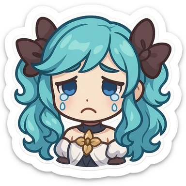 Gwen from League of Legends as a chibi emote, sad expression sticker