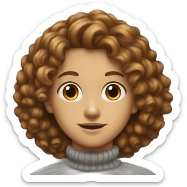 A white student with brown curly hair, turtleneck sweater sticker