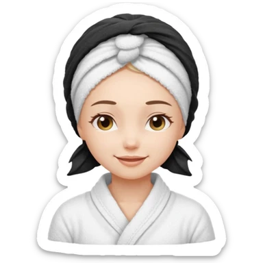cute girl with her eyes closed and smiling, wearing a spa towel as her clothes in she has a spa towel on her head with no visible hair sticker