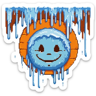 frozen smiley face sleeping, blue tones, icicles sticker