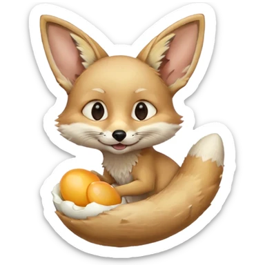 fennec carrying an unpeeled egg with his mouth sticker
