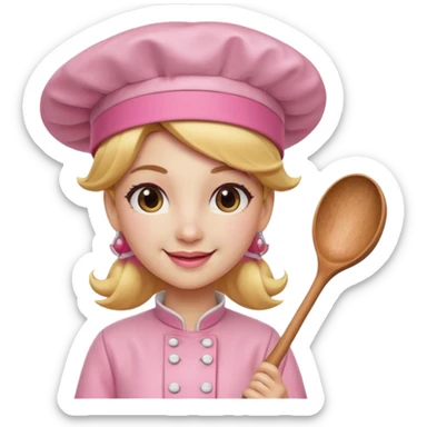 Pink chef hat princess peach with a hand and spoon sticker
