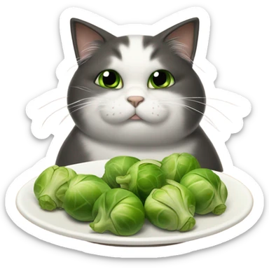 Sad cat eating Brussels sprouts sticker