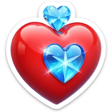 A glowing hologram of a red 3D heart with a bright blue star inside sticker