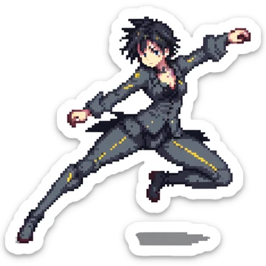 anime character in pixel art style with dramatic pose and action lines sticker