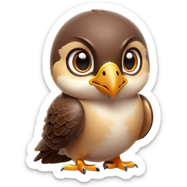 Cinematic Cute Falcon Portrait Emoji, Head tilted playfully and inquisitively, featuring a sleek, agile form with a delicately curved beak and round, sparkling eyes full of spirited charm, Simplified yet irresistibly adorable features, highly detailed, glowing with a warm, inviting glow, high shine, affectionate and lively, stylized with a touch of whimsical aerial grace, soft glowing outline, capturing the essence of a mischievous yet endearing falcon that seems as if it could dart out of the screen into your heart! sticker