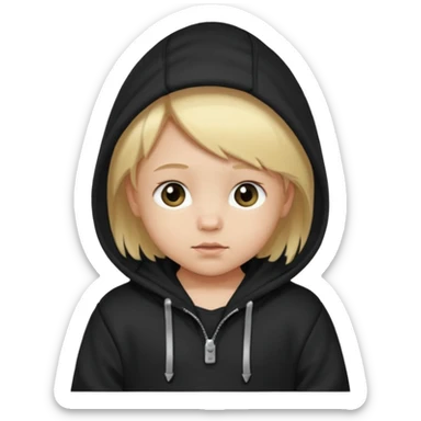 baby with blonde hair and black hoodie sticker