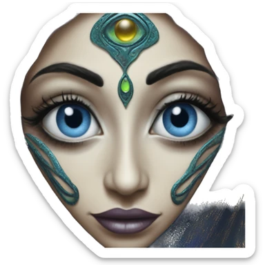 Alien in Aladdin style, oil paint, UFO eyes, intricate lips, closeup portrait, beautiful, desirable, logical, Christian, Arabic sticker