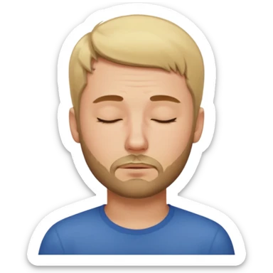 A man with short blond hair hair and a short brown  beard making a weary face with eyes closed sticker