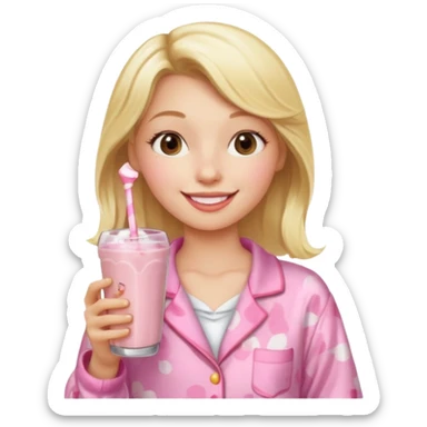 Ein Blondes mädchen was einen erdbeershake trinkt und blond ist und eine rosa ne Pyjama an hat sticker