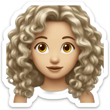 Fille au visage blanc brune cheveux bouclés long sticker