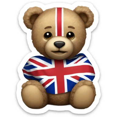 Teddy bear with Union Jack shirt with Union Jack flag sticker
