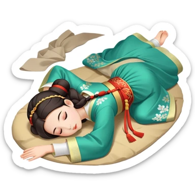 Beautiful girl in Hanfu lying on the ground sleeping sticker