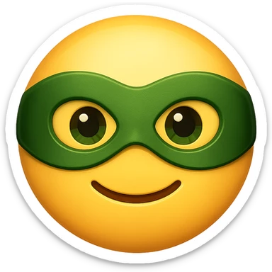 yellow face with green superhero mask, digital illustration, emoji style, no background sticker