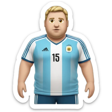 fat obese white man. short hair. Argentina soccer shirt. play soccer sticker