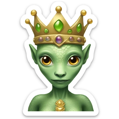 Pregnant reptilian alien woman, full body, have a crown sticker