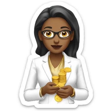 Posh-woman-with-white-suit-holding-golden-coins only upperbody sticker