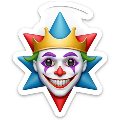 1 poker card, perfectly squared card, with crazy colorful human jolly joker inside, star symbol with a "J" sticker