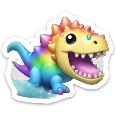 Kawaii rainbow pastel bedazzled Dino in an under the sea snow globe  sticker