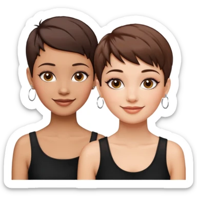Puerto Rican fair skin straight brown pixie cut hair with hoop earrings make up and my best friend brown  colored pixie cut with jewelry and makeup on her face besties side-by-side wearing black  sticker