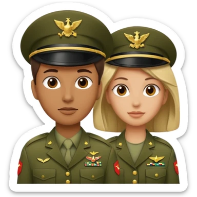 one emoji (female) wearing Army combat uniform and a second emoji (male) wearing the army green service uniform sticker