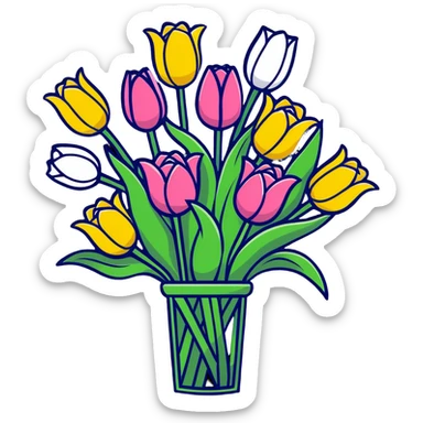 spring flower bouquet with colorful tulips and roses sticker