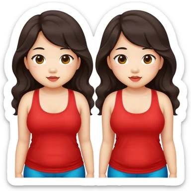 Cute Chubby asian girl long wavy hair in red tanktop sticker