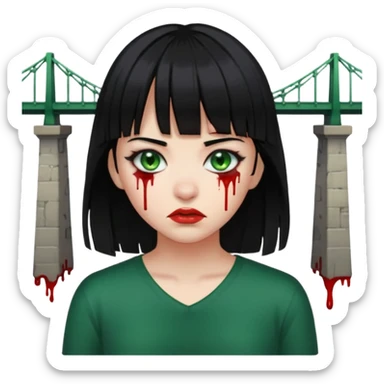 Guria com cabelo preto franjinha sangrando olhos verdes  fundo preto e um piercing bridgepiercing sticker