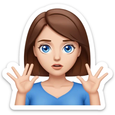 mulher de cabelo castanho e pele clara, e olhos azuis, dando de ombros sticker