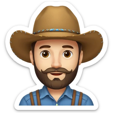 Winking face with a beard wearing a cowboy hat sticker