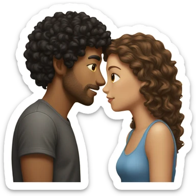 guy with black curly hair kissing a girl with light brown hair  sticker