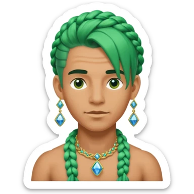 gem lover man with gem accessories excessive amount very big gem earrings green braided hair and blue diamonds  sticker