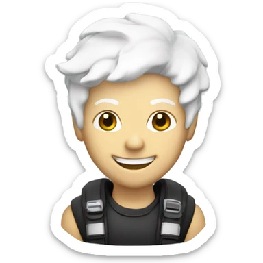 naui scuba diver with white hair and a smile sticker